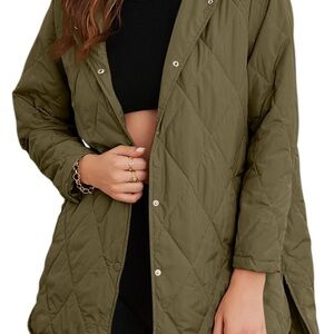Quilted Longline Jacket in Olive Green